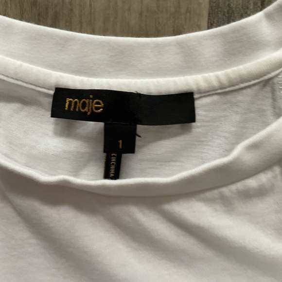 Maje Women's Taberie Lace Puff Sleeve Crew Neck Top Blouse 1/Small White Green - Picture 4 of 6